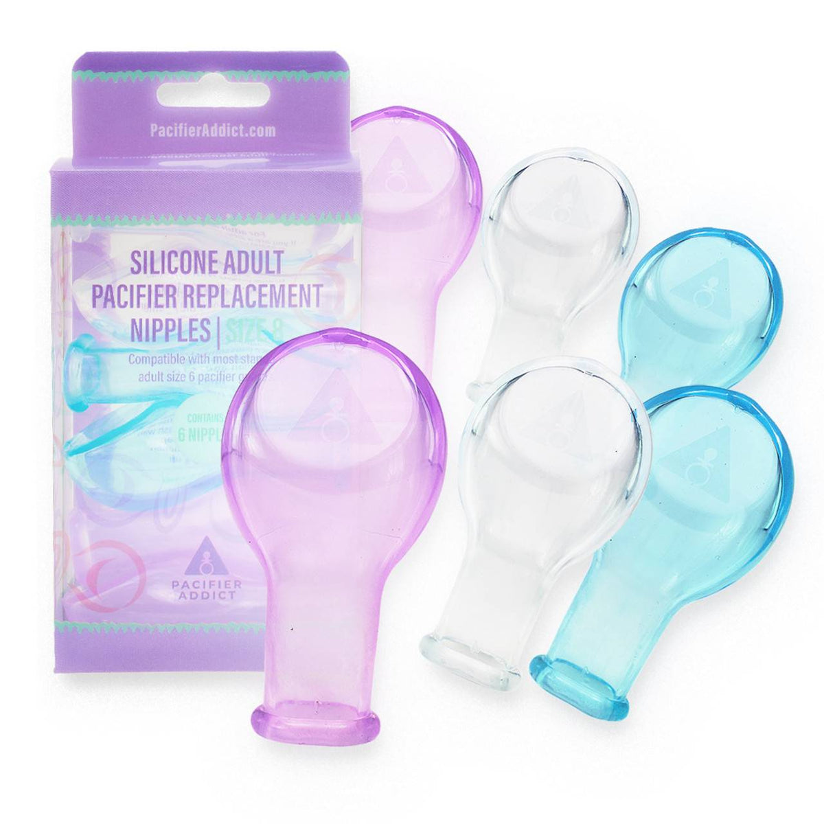 Rearz - Size 8 Replacement Adult Pacifier Teats - (Multi Color 6 Pack) image 0