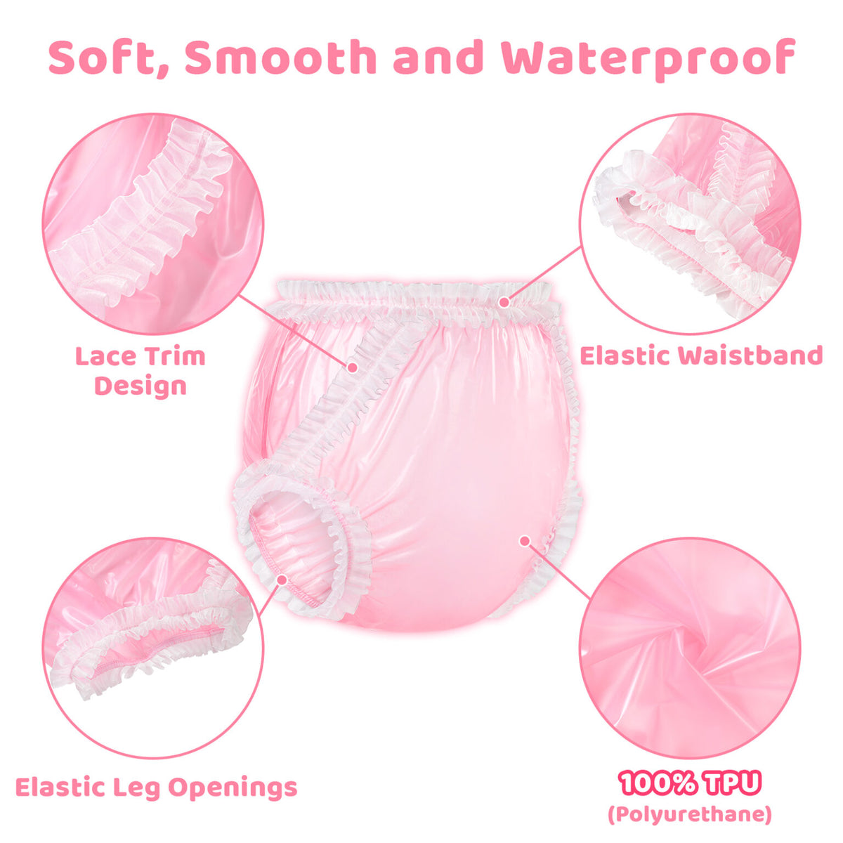 LFB - Baby Exposed Lace Frill Adult Plastic Pull-On Diaper Pants Cover