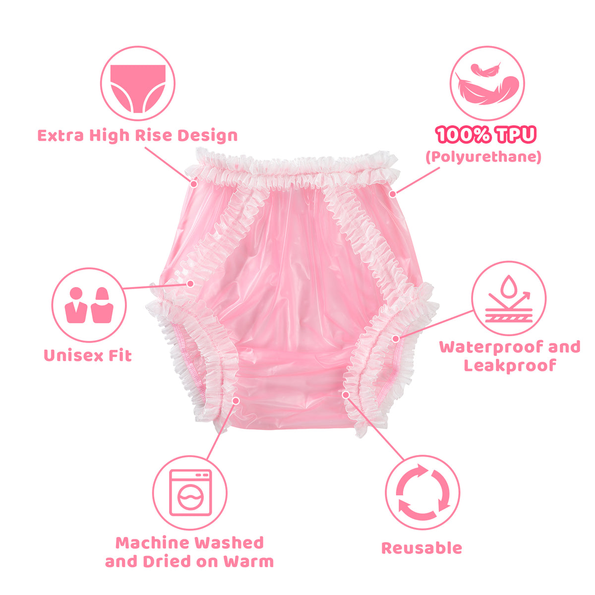 LFB - Baby Exposed Lace Frill Adult Plastic Pull-On Diaper Pants Cover