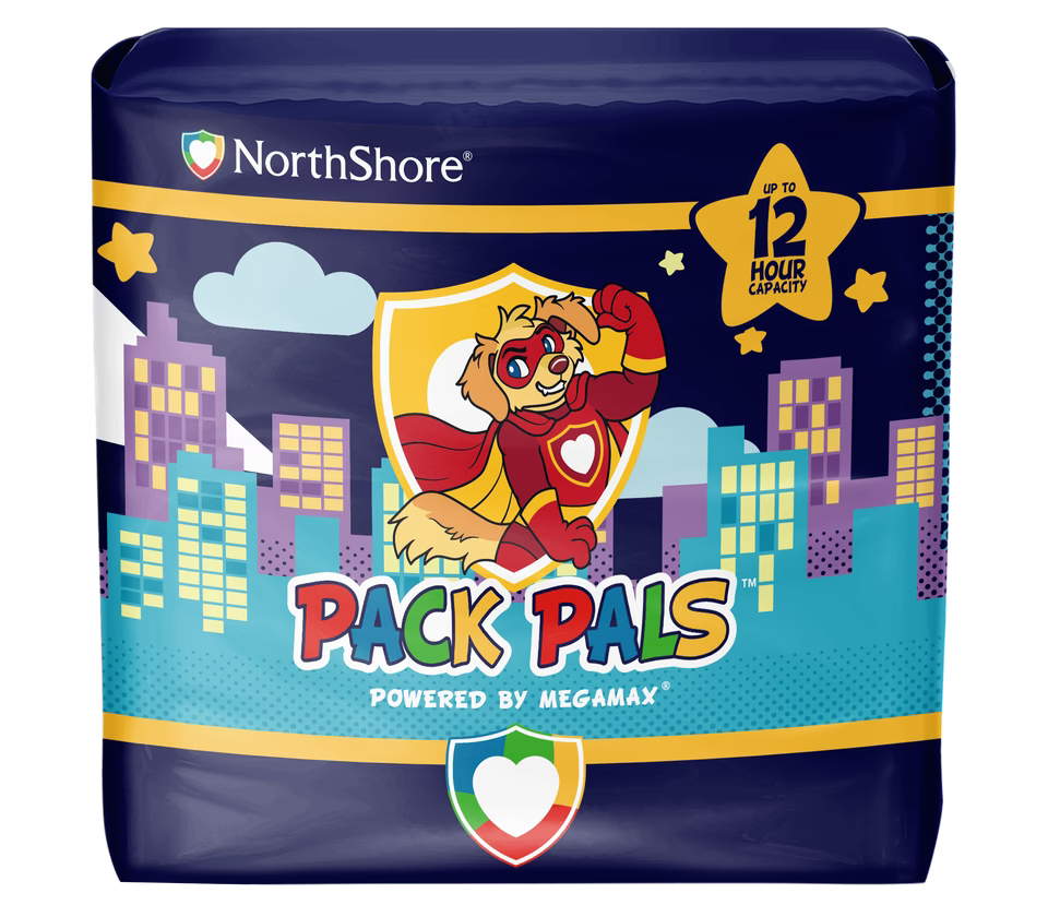 NorthShore - PACK PALS 12 Hour Printed Adult Diapers with Tabs