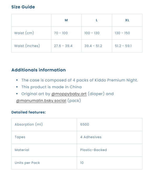 Kiddo - Premium Night Plastic Backed Adult Diapers